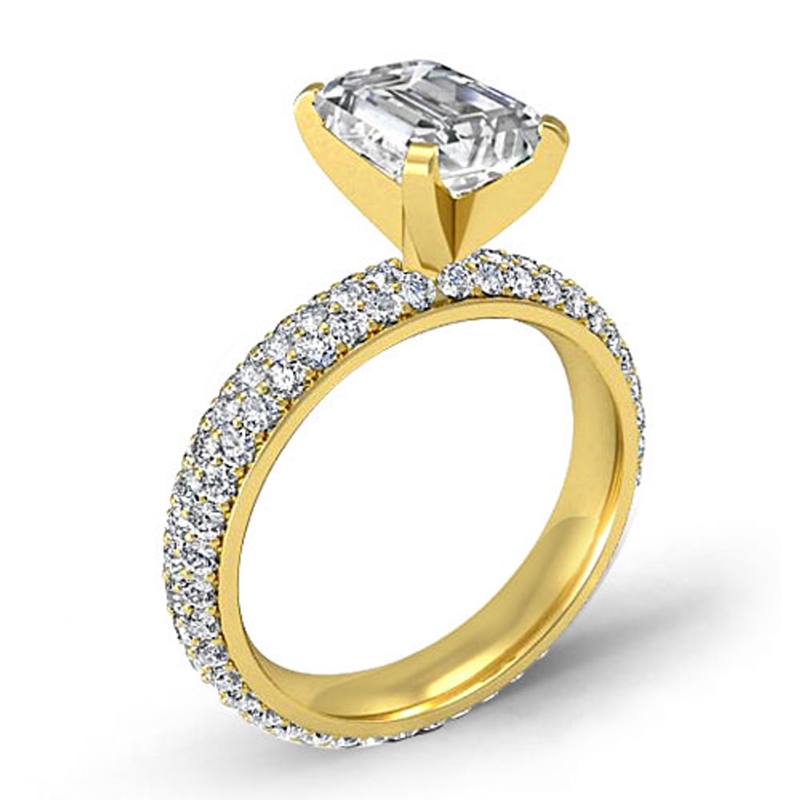 3 Row Micro Pave Set Shank diamond Ring 14k Gold Yellow