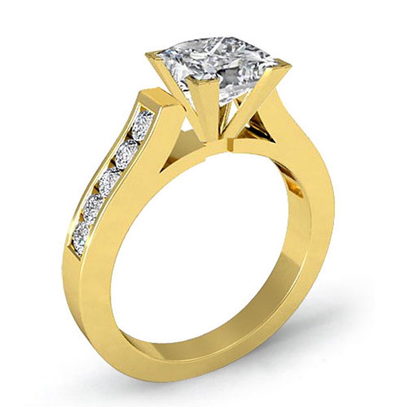 Classic Channel Set 4 Prong diamond Ring 14k Gold Yellow