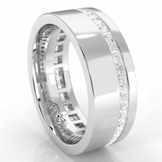 Offset Channel Princess Diamond Eternity Men's Wedding Band 14k W Gold 1.29 Ct