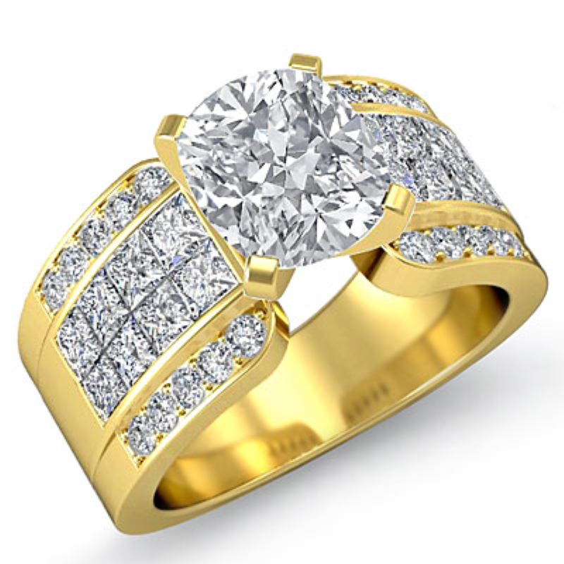 Invisible Set 4 Prong Peg Head diamond Ring 14k Gold Yellow