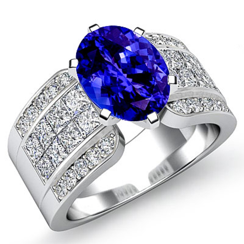 Invisible Set 4 Prong Peg Head Oval diamond engagement Ring in 14k Gold White