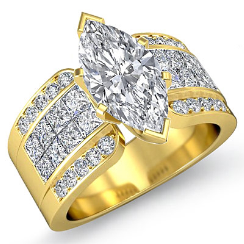 Invisible Set 4 Prong Peg Head diamond Ring 14k Gold Yellow