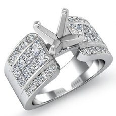 1.14Ct Round & Princess Diamond Engagement Invisible Setting Ring 14K White Gold