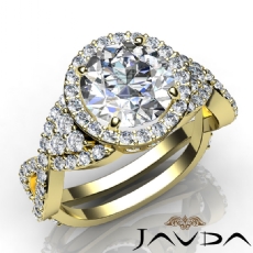 Halo Pave Criss Cross Shank diamond Ring 18k Gold Yellow