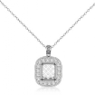 0.57Ct Pre Set pave Diamond Cushion Solitaire Pendant 18k White Gold - javda.com 