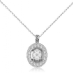 0.6Ct Pave Set Diamond Oval Solitaire Pendant 18k White Gold - javda.com 