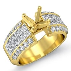 Round & Princess Diamond Engagement Invisible Semi Mount Ring 14k Gold Yellow  (1.46Ct. tw.)