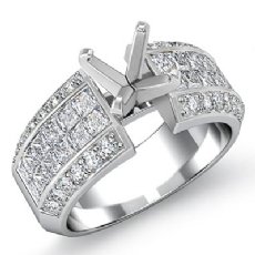 Round & Princess Diamond Engagement Invisible Semi Mount Ring 14K W Gold 1.46Ct
