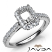 French Cut Pave Set Diamond Engagement Emerald Semi Mount Ring 18k White Gold 1Ct - javda.com 