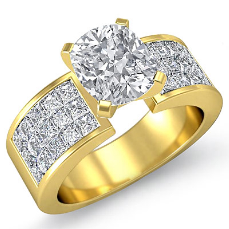 Classic Side Stone 4 Prong diamond Ring 14k Gold Yellow