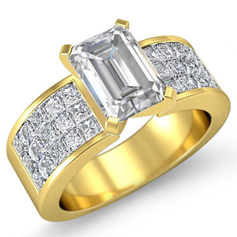 Classic Side Stone 4 Prong diamond Ring 14k Gold Yellow