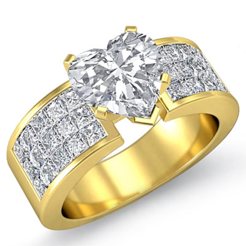 Classic Side Stone 4 Prong diamond Ring 14k Gold Yellow