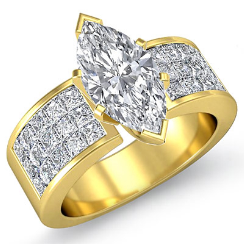 Classic Side Stone 4 Prong diamond Ring 14k Gold Yellow