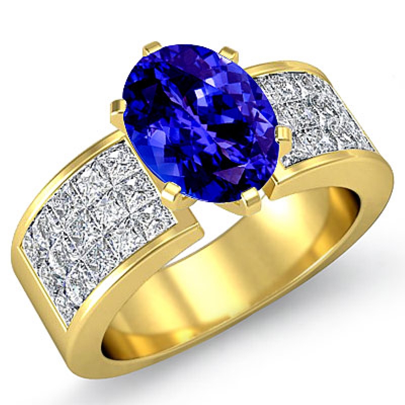 Classic Side Stone 4 Prong Oval diamond engagement Ring in 14k Gold Yellow