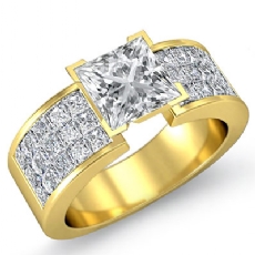 Classic Side Stone 4 Prong diamond Ring 18k Gold Yellow