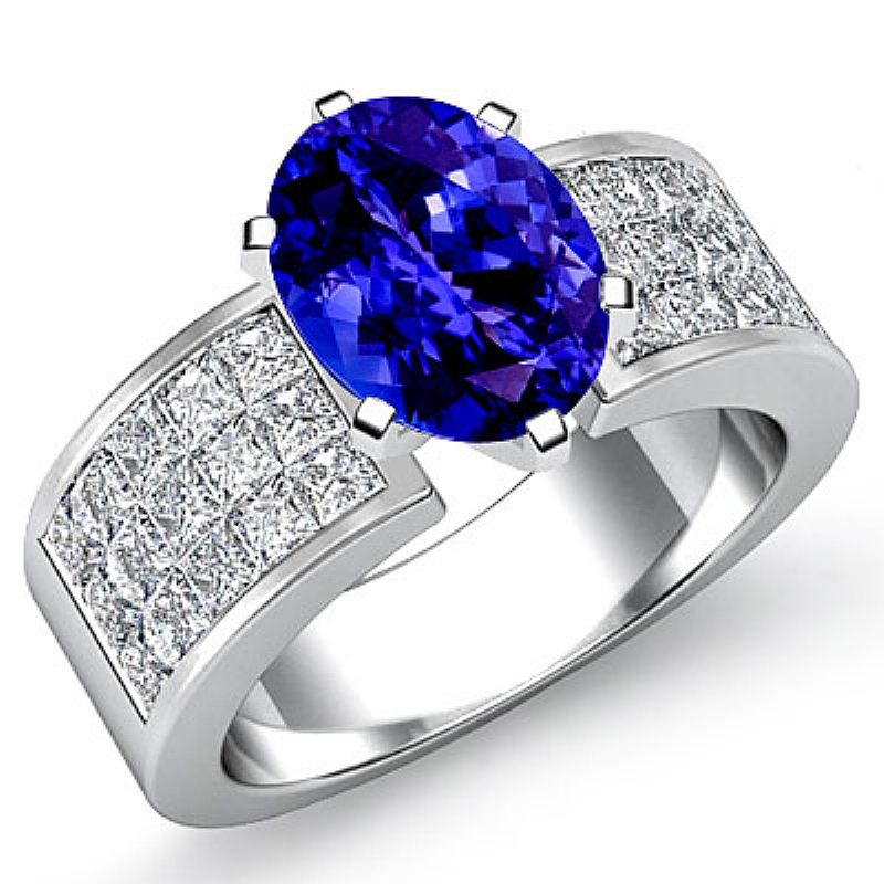 Classic Side Stone 4 Prong Oval diamond engagement Ring in 14k Gold White