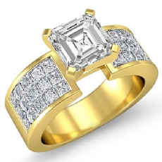 Classic Side Stone 4 Prong diamond Ring 18k Gold Yellow