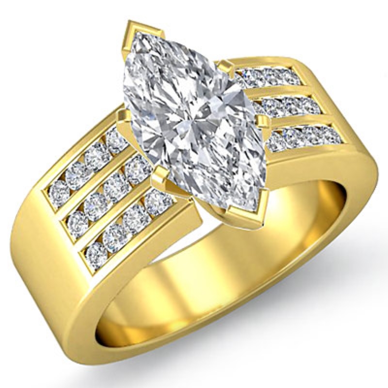 Channel Set Sidestone diamond Ring 14k Gold Yellow