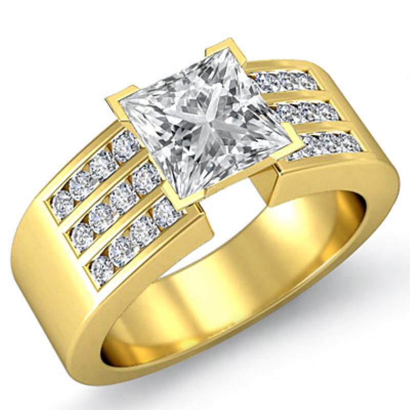 Channel Set Sidestone diamond Ring 14k Gold Yellow