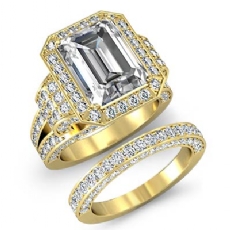 Antique Halo Pave Bridal diamond Ring 18k Gold Yellow
