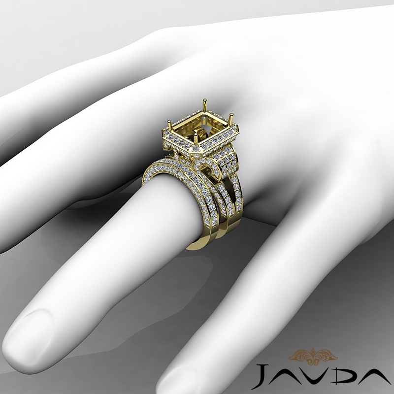 Antique Halo Pave Bridal diamond Ring 14k Gold Yellow