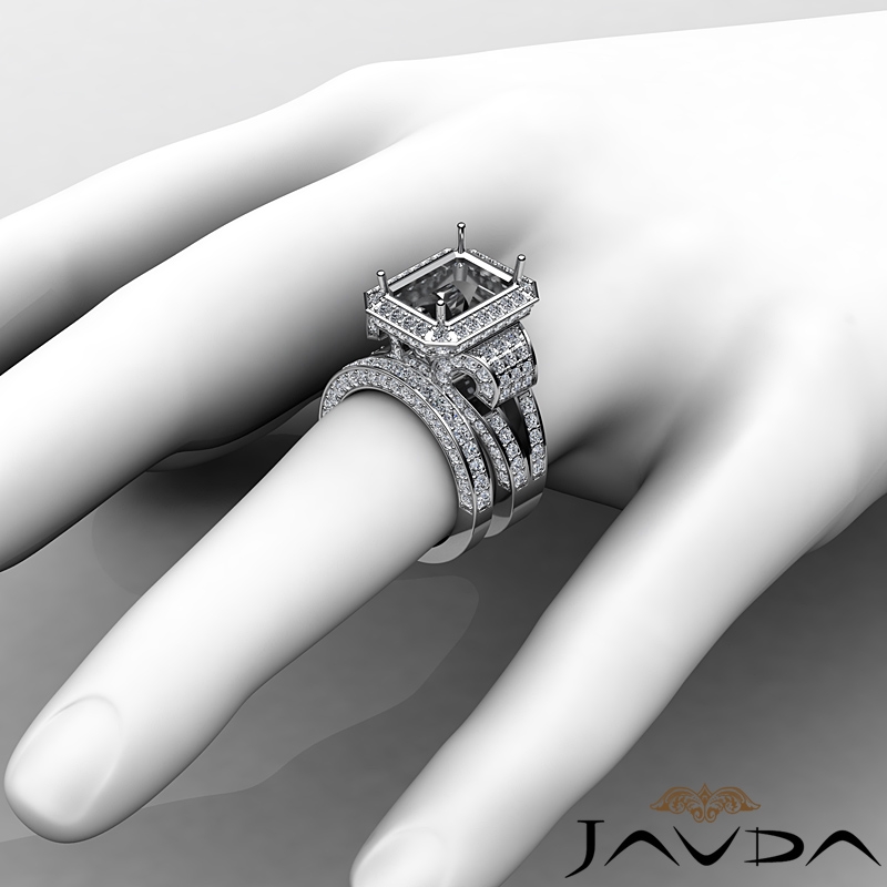 Antique Halo Pave Bridal diamond Ring 14k Gold White