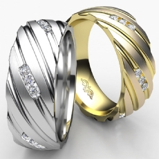 Diagonal Groove Matte Men's Eternity Diamond Wedding Band 14k White Gold 0.50Ct.