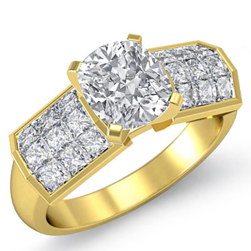 Invisible 4 Prong Setting diamond Ring 14k Gold Yellow