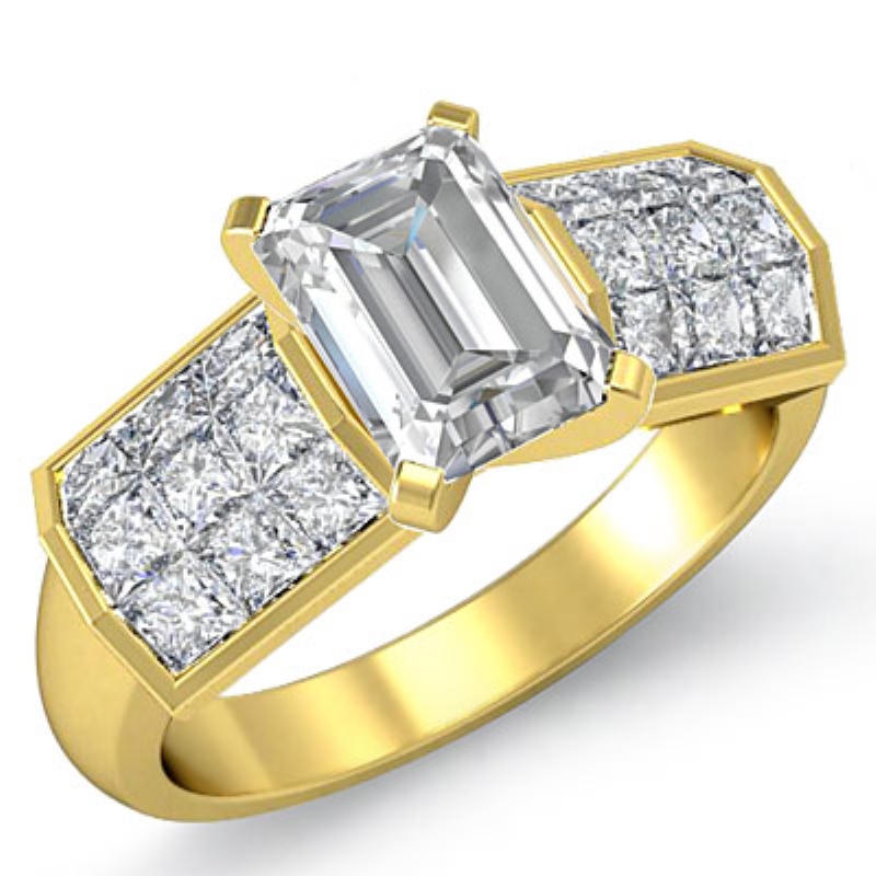 Invisible 4 Prong Setting diamond Ring 14k Gold Yellow