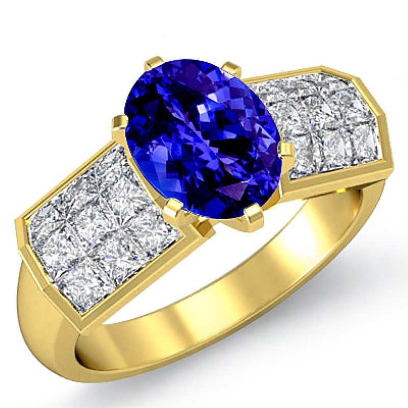 Invisible 4 Prong Setting Oval diamond engagement Ring in 14k Gold Yellow