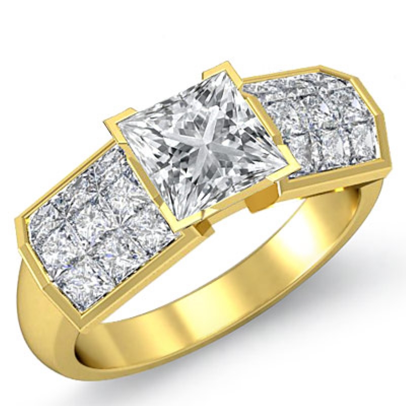 Invisible 4 Prong Setting diamond Ring 14k Gold Yellow