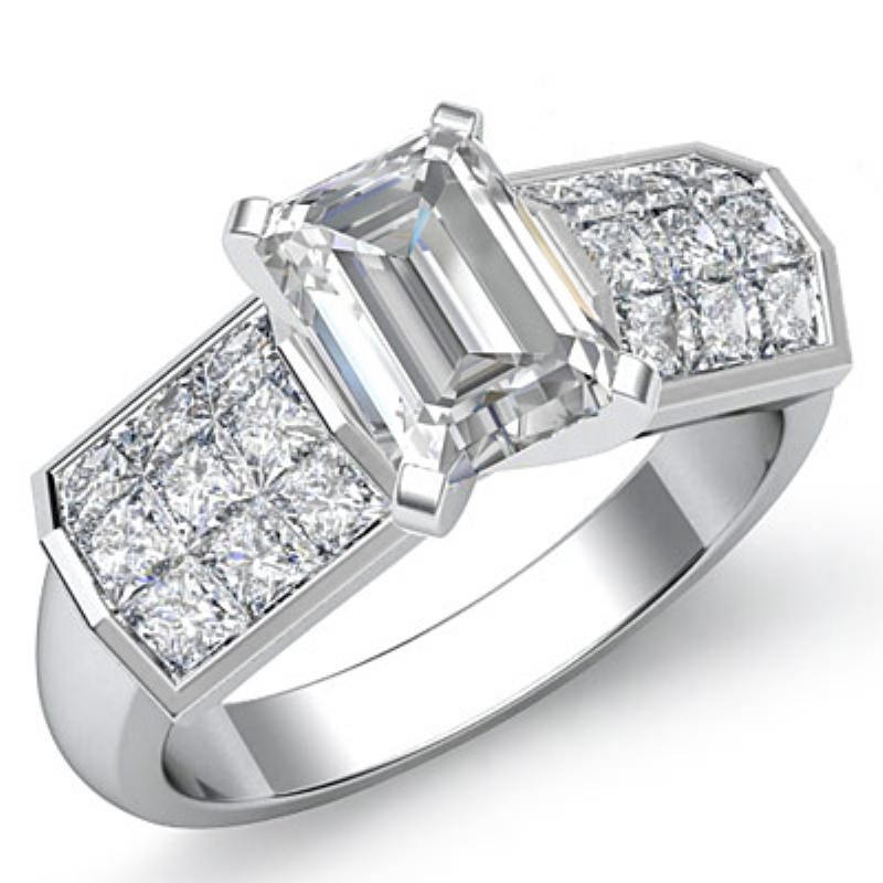 Invisible 4 Prong Setting diamond Ring 14k Gold White