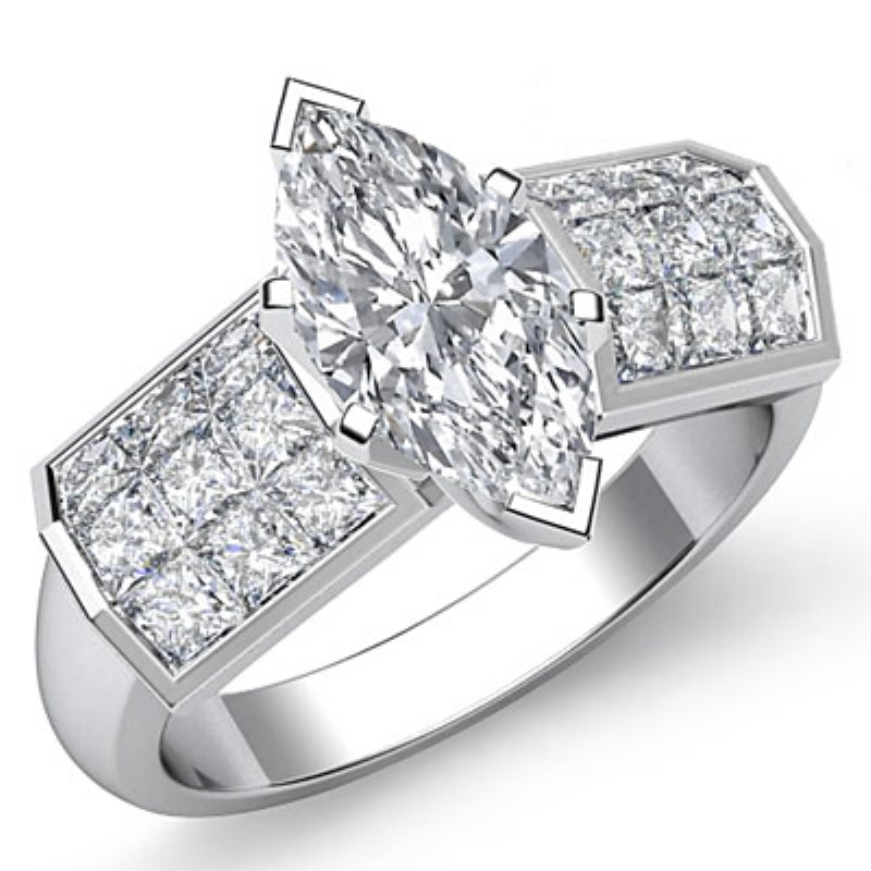 Invisible 4 Prong Setting diamond Ring 14k Gold White