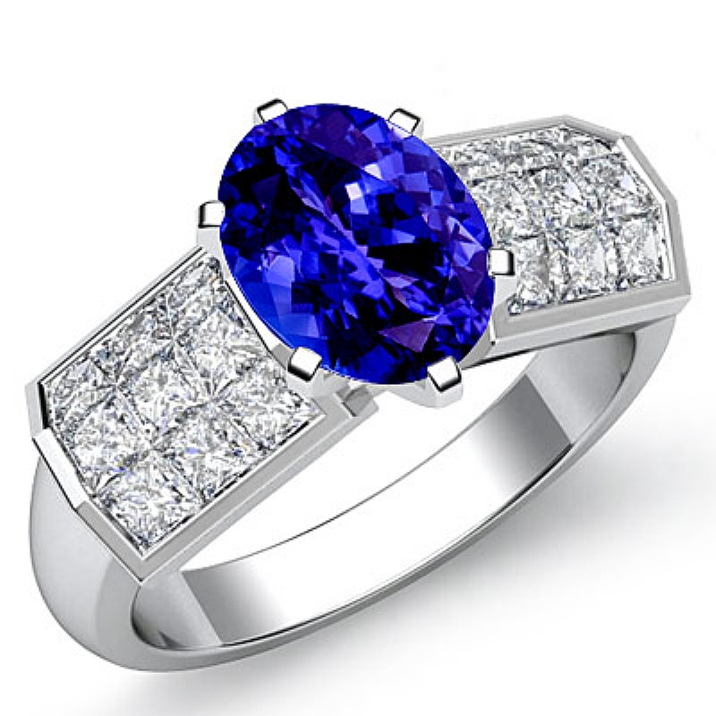 Invisible 4 Prong Setting Oval diamond engagement Ring in 14k Gold White