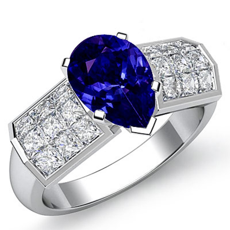 Invisible 4 Prong Setting Pear diamond engagement Ring in 14k Gold White