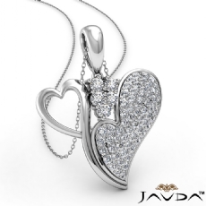 0.75Ct Round Diamond Double Heart Pendant Necklace In 14k White Gold