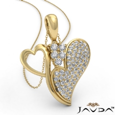 Round Diamond Double Heart Pendant Necklace In 14k Gold Yellow (0.75Ct. tw.)