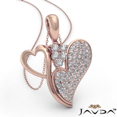 Round Diamond Double Heart Pendant Necklace In 18k Rose Gold (0.75Ct. tw.)