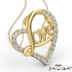 Love Script Heart Pendant Necklace Round Diamond 14k Gold Yellow  (0.45Ct. tw.)