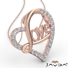 Love Script Heart Pendant Necklace Round Diamond 18k Rose Gold  (0.45Ct. tw.)