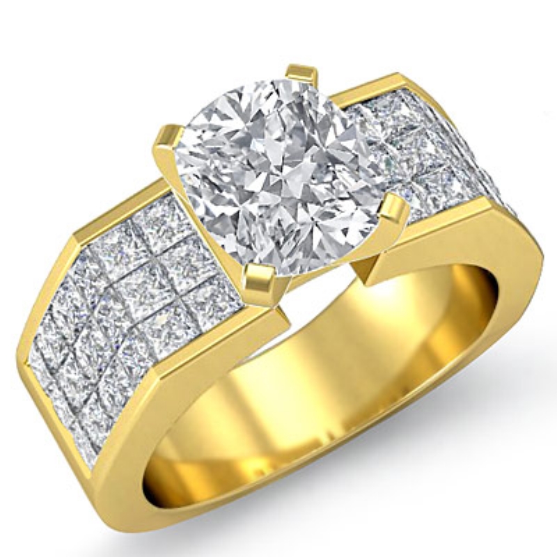 Sidestone Invisible Set Shank diamond Ring 14k Gold Yellow