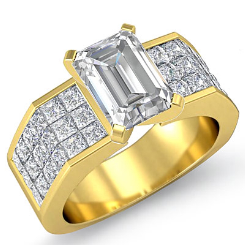 Sidestone Invisible Set Shank diamond Ring 14k Gold Yellow