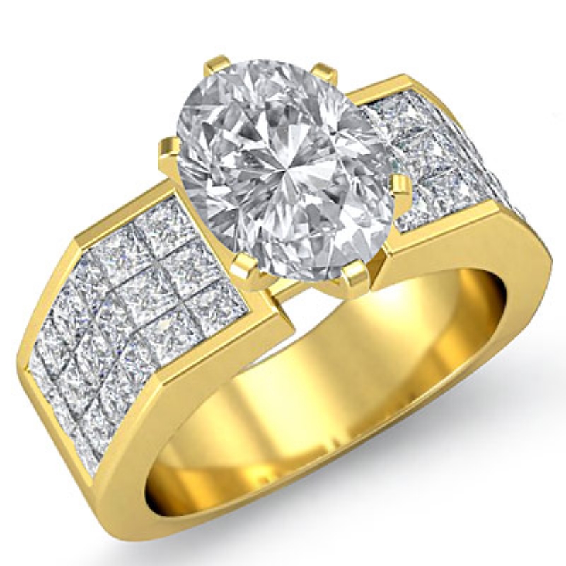 Sidestone Invisible Set Shank diamond Ring 14k Gold Yellow