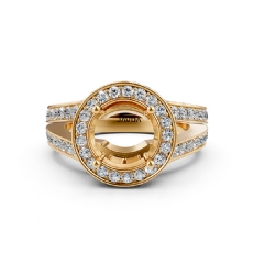Halo Pave Diamond Engagement Elegant Ring 14k Gold Yellow Round Semi Mount  (1.5Ct. tw.)