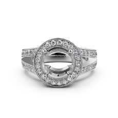 Halo Pave Diamond Engagement Elegant Ring 14K White Gold Round Semi Mount 1.5Ct.