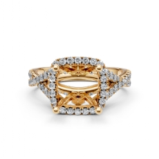 Halo U Cut Prong Diamond Engagement Ring Round Semi Mount 14k Gold Yellow  (1.1Ct. tw.)