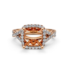 Halo U Cut Prong Diamond Engagement Ring Round Semi Mount 14k Rose Gold  (1.1Ct. tw.)
