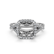 Halo U Cut Prong Diamond Engagement Ring Round Semi Mount 14k White Gold 1.10Ct