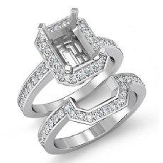 1.1 CT Diamond Radiant Cut Semi Mount Engagement Ring Bridal Set 14K White Gold