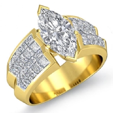 Classic Side Stone Invisible diamond Ring 14k Gold Yellow
